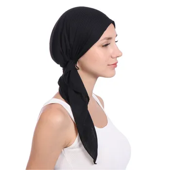Naujos elastinės medvilnės vientisos spalvos apvyniokite galvą skara Skrybėlės musulmonų turbaną variklio dangčio moterų Vidinis Hijab Skrybėlių mados moterų turbantes kepurės