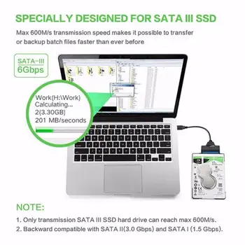 NAUJOS USB 3.0 SATA 3 Kabelis Sata Į USB 3.0 Adapteris, IKI 6 Gb / s Paramos 2.5 Colio Išorinis SSD HDD Kietąjį Diską 22 Pin Sata III
