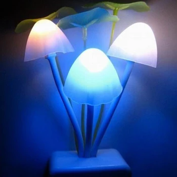 Naujovė Kūrybos Naktį Šviesos ES / JAV Plug Šviesos Jutiklis 3 LED Spalvinga Grybų Lempos AC110V 220V Naktį Žibintai Kūdikių Lemputes AC