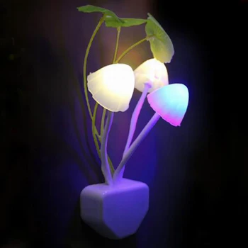 Naujovė Kūrybos Naktį Šviesos ES / JAV Plug Šviesos Jutiklis 3 LED Spalvinga Grybų Lempos AC110V 220V Naktį Žibintai Kūdikių Lemputes AC