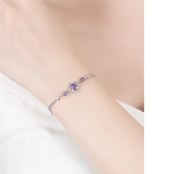 NEHZY 925 sterlingas sidabro naujas moterų mados juvelyrikos violetinė crystal cirkonis keturių lapų dobilų žiedų, apyrankių ilgis 16+3,5 CM