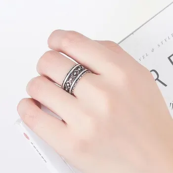 NEHZY 925 sterlingas sidabro naujų papuošalų naujų moteris žiedas retro tuščiaviduriai juoda angos dydis reguliuojamas vyras kūrybos žiedas