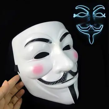 Neon Helovinas LED Kaukė Suaugusiųjų Kostiumo Aksesuaras Šalies Cosplay Siaubo Kaukė Švyti Tamsoje Masque V for Vendetta Helovinas Decoratio