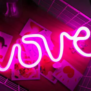 Neoninės Šviesos Romantiška Rožinė MEILĖS Laiškus LED Apšvietimas Pannel USB Įkrovimo Namų Dekoro Kambaryje Lempos Vestuvių Šventė Šalies Neoninės Lempos