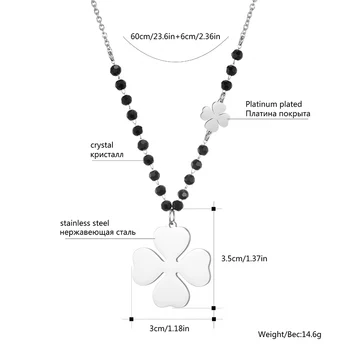 Nerūdijančio Plieno Keturių Lapų Dobilų Pakabukas Karoliai Moterims Black Crystal Ilgas Megztinis Karoliai Šalies Bižuterijos Naujas Dizainas