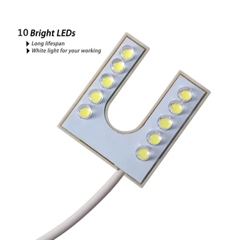 Nešiojamų 10LED Siuvimo Mašina, Šviesos diodų (LED) Darbo Gooseneck Šviesos Magnetinis pagrindas Siuvimo Mašina, 110-250V ES/JAV Plug