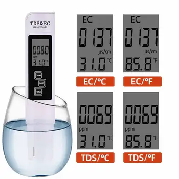 Nešiojamų 3 in 1 TDS EB Matuoklis Temperatūros Skaitmeninis LCD Vandens Testavimo Rašiklis su 4 Skirtingų Rūšių Vandens Lygio Testeris Grynumas Filtras
