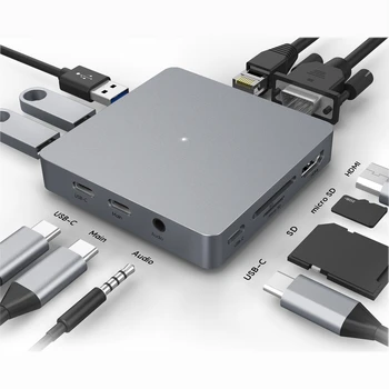 Nešiojamų 5/6/7/8/9 1 Aliuminio Lydinio USB 3.0 Prievadai Tipas-C Hub Usb-C 4K HD Nešiojamas Rj45 Gigabit Ethernet Tinklo PD Hub
