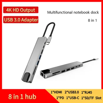 Nešiojamų 5/6/7/8/9 1 Aliuminio Lydinio USB 3.0 Prievadai Tipas-C Hub Usb-C 4K HD Nešiojamas Rj45 Gigabit Ethernet Tinklo PD Hub