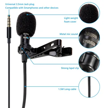 Nešiojamų Clip-on Atvartas Lavalier Microphone 3,5 mm Lizdas laisvų Rankų Mini Laidines Kondensatoriaus Mikrofonas Skirtas Iphone SamsungXiaomi Nešiojamas kompiuteris