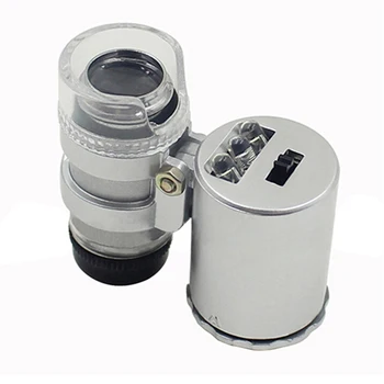 Nešiojamų Mini Pocket 60X Mikroskopu Kišeninis Didinamasis Stiklas Loupe UV Valiutos Detektorius Juvelyras, didinamasis stiklas Su LED Šviesa