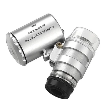 Nešiojamų Mini Pocket 60X Mikroskopu Kišeninis Didinamasis Stiklas Loupe UV Valiutos Detektorius Juvelyras, didinamasis stiklas Su LED Šviesa