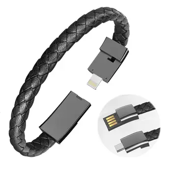 Nešiojamų Odinis Telefono Data Laidus Mini ir Micro USB Apyrankės Įkrovimo Duomenų Eilutė Austi Sinchronizavimo Laidas, Skirtas 
