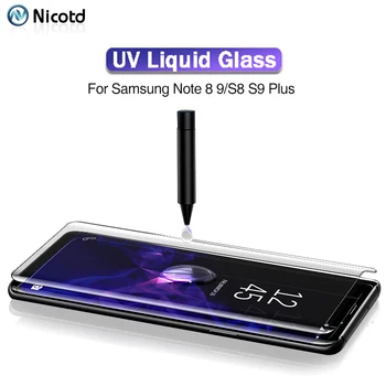 Nicotd UV Grūdintas Stiklas Samsung Note 9 8 S8 S9 S10 5D Visa Skysti Klijai Screen Protector For Samsung Galaxy Note 8 S8 S9Plus