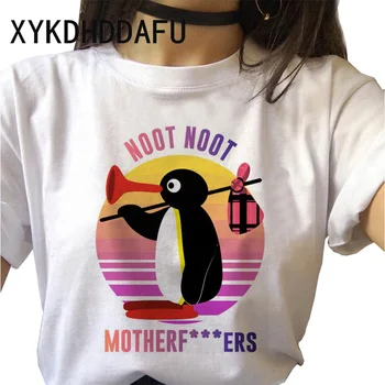 Noot Noot Pingu Motherfuckers Marškinėliai Moterims Kawaii Animacinių filmų Marškinėlius Harajuku T-shirt Moterų Derliaus Mielas Viršuje Tee Marškinėliai Femme