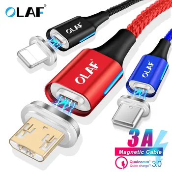 OLAF 3A Magnetinio apšvietimo Micro USB C Tipo Kabelis Greitas Įkroviklis Iphone 6 7 8 Plus X XR XS Max Redmi 7 pastaba Dėl 