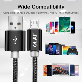 OLAF Nailono Tinklelio Micro USB Kabelį 1m/2m/3m/1.5 m/0,25 m Duomenų Sinchronizavimo USB Įkroviklio Laidą 