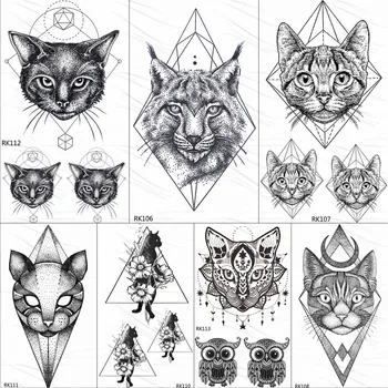 OMMGO Geometrinis Katė Linijos Laikinos Tatuiruotės Lipdukas Diamond Black Mažas Pasirinktinį Tatuiruotė 