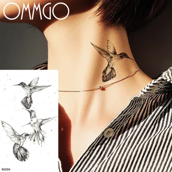 OMMGO Hummingbird Laikinos Tatuiruotės Moterys Lipdukas Netikrą Tatuiruotę Užsakymą Tatoos Kūno Menas Rankos Riešo Minimalistinė Juoda atsparumas Vandeniui