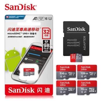 Originalios SanDisk Micro SD Kortelės Class10 TF Kortelė 16gb 32gb 64gb 128gb Max 98Mb/s atminties kortelę (microSD) + adapteris + kortelių skaitytuvas