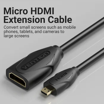 Paj Micro HDMI į HDMI Kabelis, Mikro, Mini HDMI Male HDMI Female Kabelio Jungtis, Keitiklis Tablet HDTV Micro HDMI Kabelis