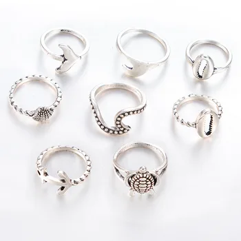 Pakuotėje 8 creative karka žiedai su metalo iškilumo vėžlys /shell /slidinėti dizaino burnished