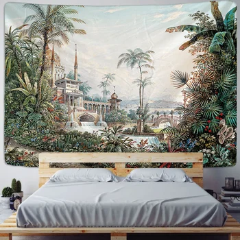 Palmių Medis, Gobelenas Sienos Kabantys Atogrąžų Medžių Lapai, Gėlės Modelis Paplūdimio Sienos Gobelenas Gyvūnų Fone Sienų Medžiaga Kiliminė Danga Gobelenai