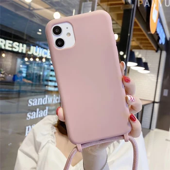 Panyu Telefono dėklas Samsung S20 Plus Ultra A71 A51 Saldainiai Pure Color Back Diržas Minkštos TPU Silikono Pakabinti Virvę Shell