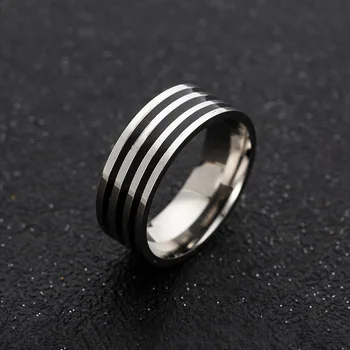Paprasta mados vyriški juodos spalvos žiedas, nerūdijančio plieno, klasikinis trijų juodas žiedas papuošalai, vyriški papuošalai