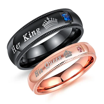 Paprasta Pora Žiedų Jos King & Savo Karalienės Karūną Žavesio Laišką Cirkonis Žiedas, Skirtas Moterims, Vyrams Išskirtinių Poros Vestuvių Žiedas Meilužio Dovana