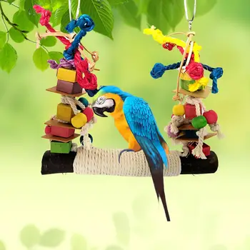 Papūga Kramtyti Žaislas Paukščiui Ešeriai Odos Spalvinga Kūrimo Bloką Medvilnės Virvė Big Swing Naminių Paukščių