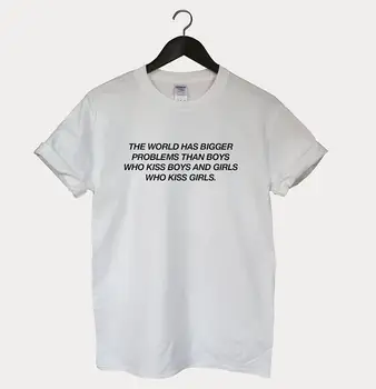 Pasaulyje yra didesnių problemų, nei berniukai Moterų marškinėlius Medvilnės Atsitiktinis Juokingi marškinėliai Lady Yong Mergina Viršuje Tee Lašas Laivas S-492