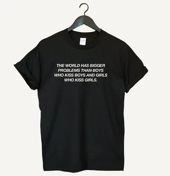 Pasaulyje yra didesnių problemų, nei berniukai Moterų marškinėlius Medvilnės Atsitiktinis Juokingi marškinėliai Lady Yong Mergina Viršuje Tee Lašas Laivas S-492