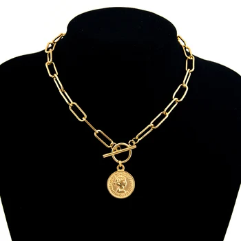 Pasisekė Monetos Medalis Nerūdijančio plieno Karoliai moterims, Ilgai sunkiųjų Choker Perjungti pakabukai collares de moda Boho Papuošalai Collier dovana