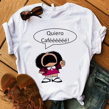 PAZ Mafalda ar QUIERO Kavinė Spausdinti Moterų Naujus sportinius marškinėlius, Harajuku Moterų TShirts Drabužių Camisas Mujer merginos top tee