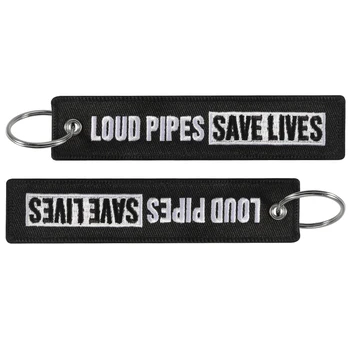 Pašalinti Prieš Skrydį Siuvinėjimo Keychain Motociklo Automobilių Key Chain Loud Pipes Save Lives Specialių Raktų Žiedai Bagažo Žymeklis Etiketės Grandinės