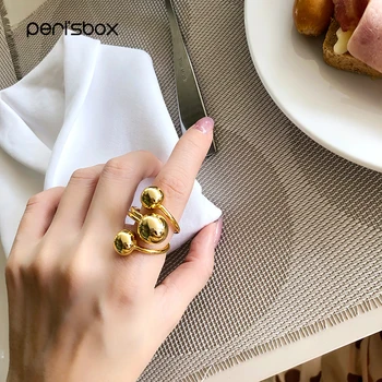 Peri'sBox Aukso Sidabro Spalvos Triple Kamuolys Didelis Žiedas Moterims Instajewelry Pareiškimą, Žiedai, Papuošalai Karšto Naujas