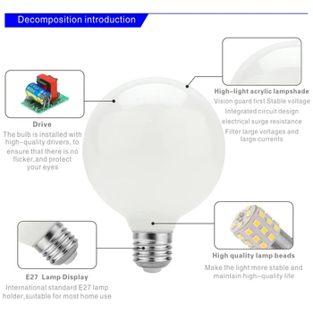 Pieninio Stiklo Lemputė E27 5W Edison LED Lemputės G80 G95 G125 220V-240V Pasaulyje Kamuolys Lemputė Šalta/Šilta Balta Lampada LED Lempos