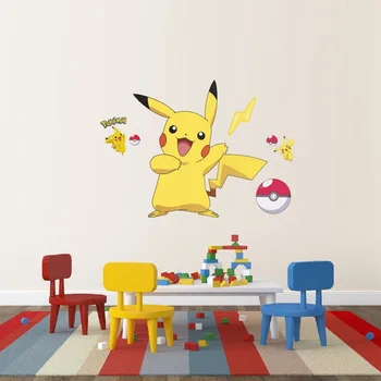 Pikachu Sienų Lipdukai Animacinių filmų Pokemon PVC Lipdukai, Vaikų Kambario Durų Lova gyvenamojo Kambario, Apdaila, Namų Dekoro Meno Lipdukai
