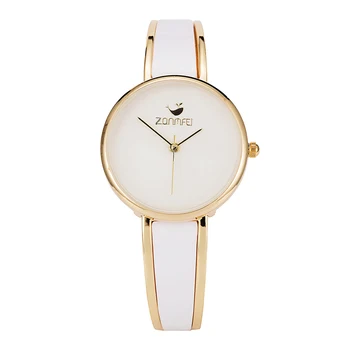 Pirkti 1 1pcs Geros kokybės laikrodžiai moterims balta juosta paprastas laikrodis ciferblatas ponios kvarciniai laikrodžiai lydinio 2 spalvos