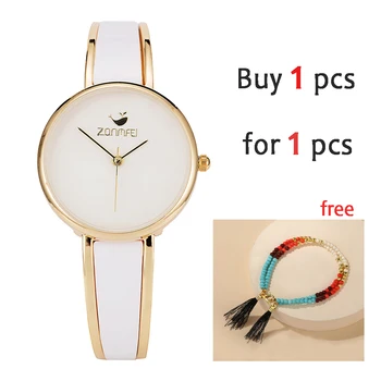 Pirkti 1 1pcs Geros kokybės laikrodžiai moterims balta juosta paprastas laikrodis ciferblatas ponios kvarciniai laikrodžiai lydinio 2 spalvos