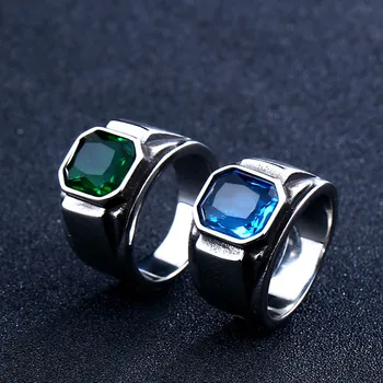 Plieno korėjos mados 2018 naujas patikimesnis žalia akmens žiedas, moterų blue stone aukštos poliruoto vyrai, žiedas iš nerūdijančio plieno papuošalai