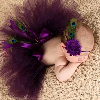 Plunksnų baby girl lankelis Kūdikio plaukų aksesuarų, Lygiosios lankas naujagimių galvos Apdangalai, tiara headwrap Povas Lopšelio tvarstis Saulėgrąžų