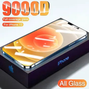 Prabanga 9000D Stiklo iPhone 12 11 Pro XS MAX XR X Screen Protector, Lenktas Grūdintas Stiklas, 