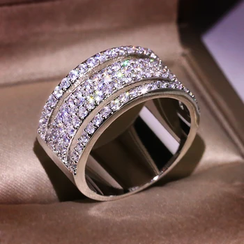 Prabanga 925 Sterlingas Sidabro Moterų Kristalų Visą AAA Cirkonis Akmuo Piršto Žiedą Žada Vestuvių Meilės Žiedai Moterims brincos