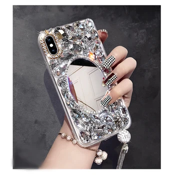 Prabanga Bling Jewelled Diamond Veidrodis Makiažas Pakabukas Atveju iPhone 11 12 Pro Max XS XR X 6, 6S 7 8 Plus SE 2020 Atveju Blizgučiai