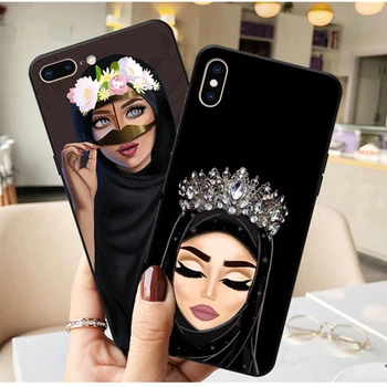 Prabanga Moteris Hijab Veido Musulmonų Islamo Gril Akis Silikono Padengti Telefono dėklas skirtas iPhone 11 12 Pro Max X 5 6S 7 8 Plius XR XS Max