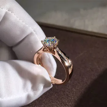 Prabanga Moterų Ponios Kristalų Solitaire Žiedas Cute Rožinė Aukso Spalvos Vestuvinis Žiedas Žada Sužadėtuvių Žiedai Moterims
