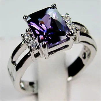 Prabanga Moterų Violetinė Geometrinis Akmens Žiedas, Paprastas Sidabro Spalvos Piršto Žiedas Vestuvių Juostoje Žada Sužadėtuvių Žiedai Moterims