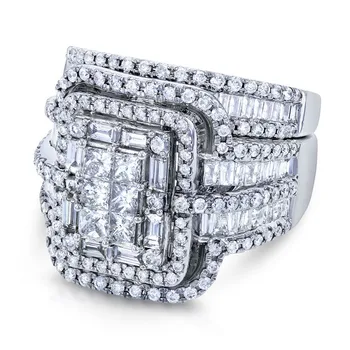 Prabanga Moterų White Crystal Akmens Žiedas Nustatytas Didelis Sidabro Spalvos Vestuvių Žiedai Moterims Senovinių Vestuvių Mažas Kvadratas Vestuvinis Žiedas
